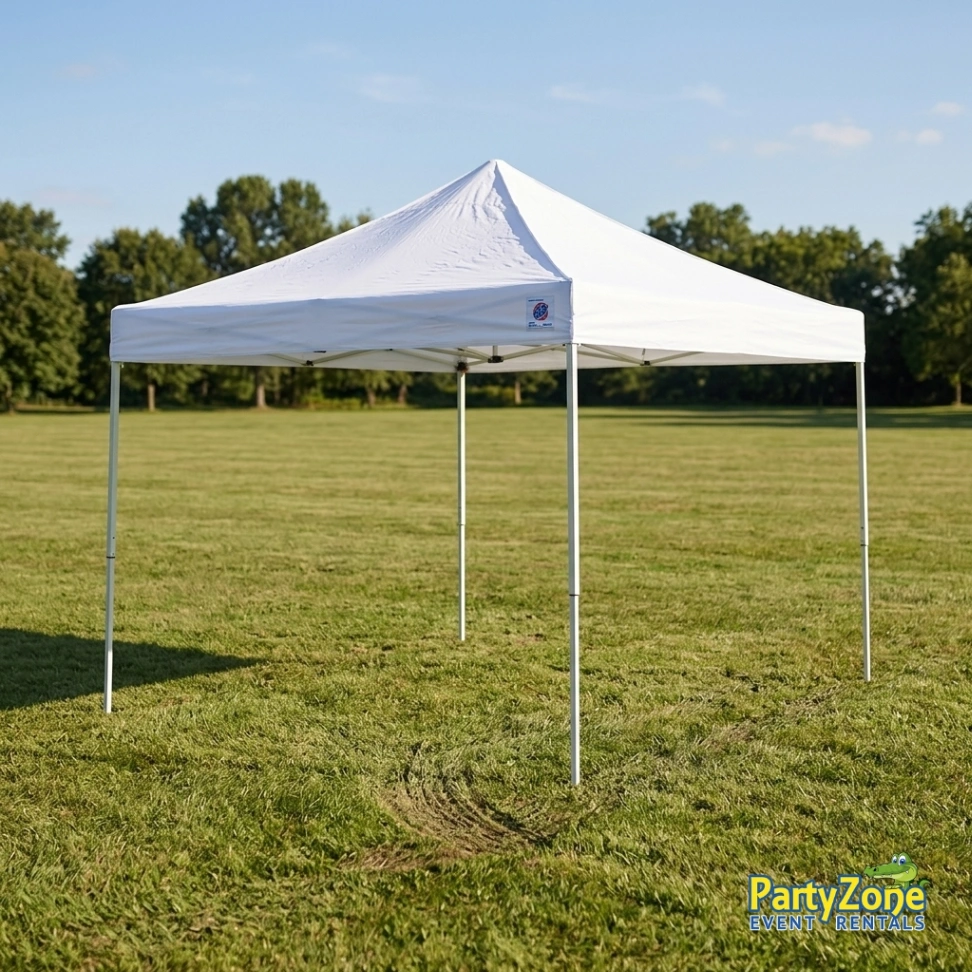 10x10 canopy tent rental for Harahan LA backyard parties, shade for food, gifts, or a DJ