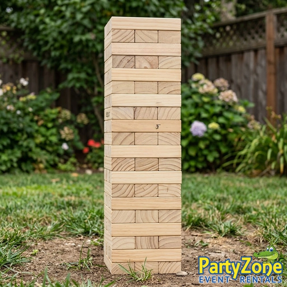 Giant Jenga yard game rental for Harahan LA graduations and family reunions, all ages